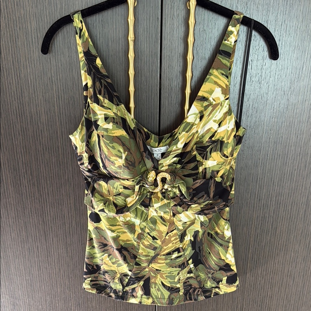 Cache Green and Yellow Fitted Tie Front Tank Top - Picture 3 of 17